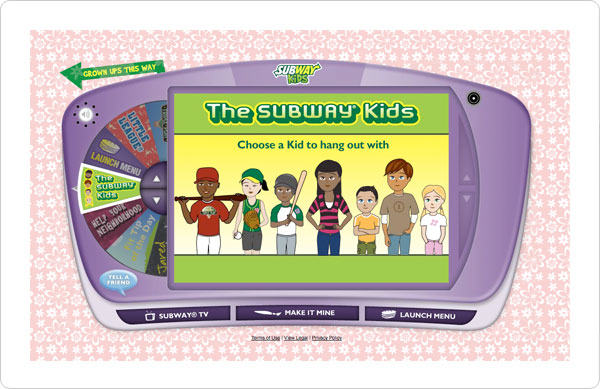 Subway kids website screen capture of Flash player