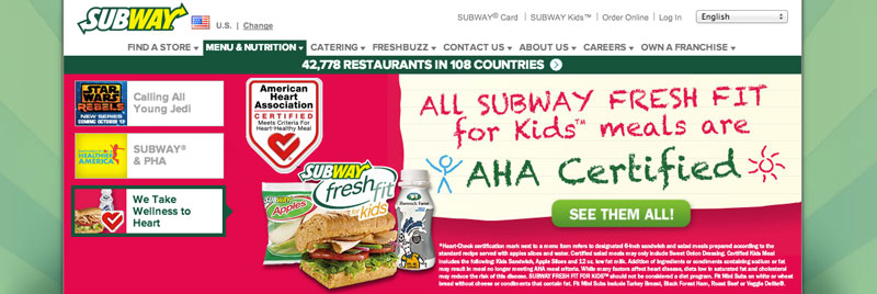 Subway kids website screen capture