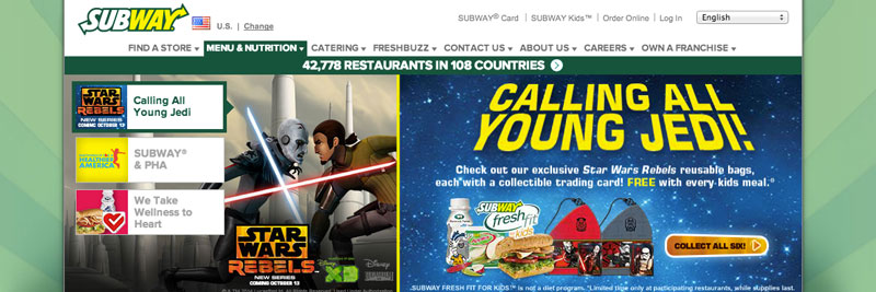 Subway kids website screen capture