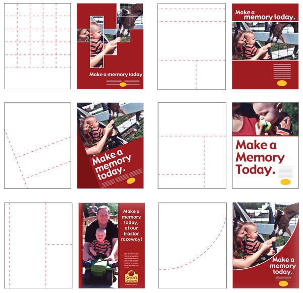 Several examples of the grid being used to help design an advertisement.