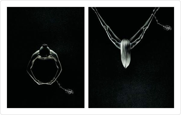 Various design and advertising examples demonstrating different ways to layout a design creatively.