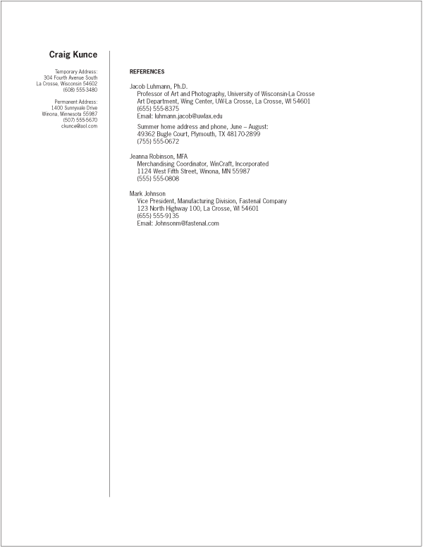 Example of a professional references page.