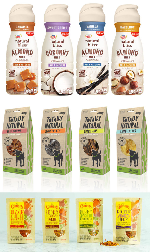 Examples of product packaging showing different ways typography can be used.