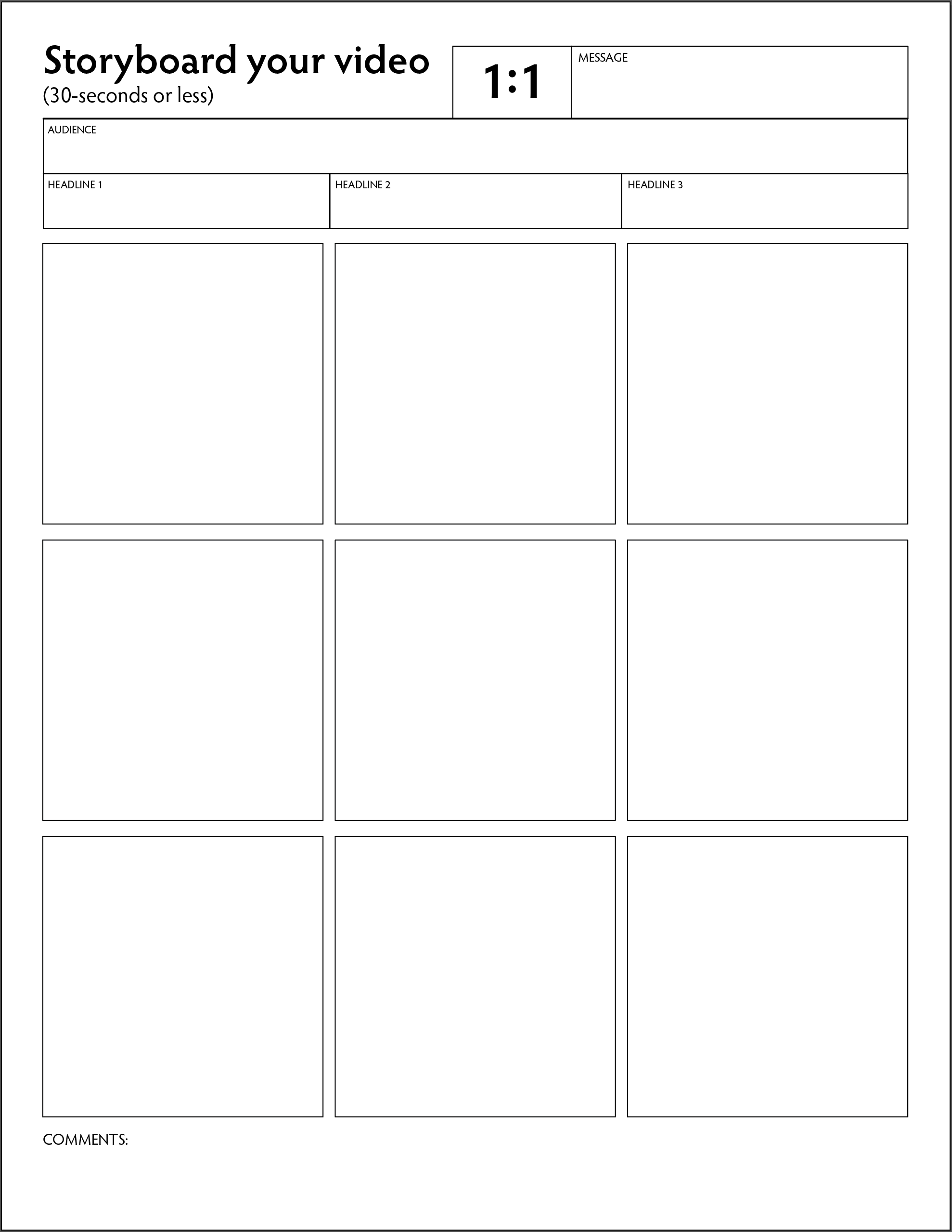 Image of a video storyboarding template for students to use.