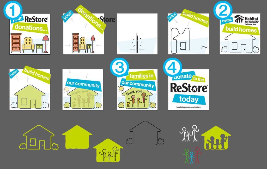 Screen capture of artboards in Illustrator for animated ReStore video