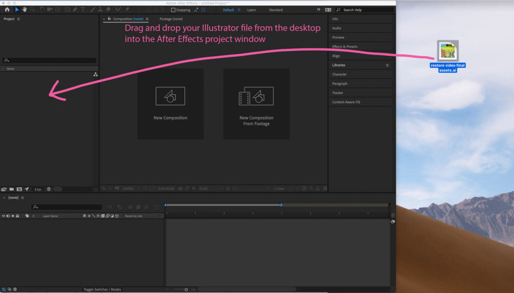 Image showing how to import a file as a composition in After Effects
