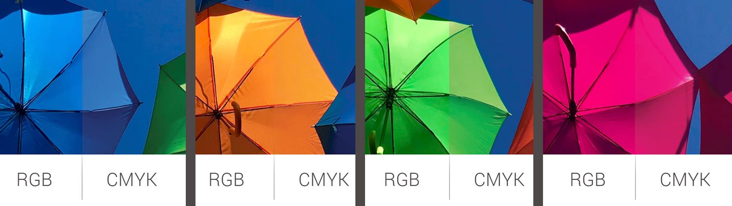 Image comparing RGB and CMYK color gamut shifts