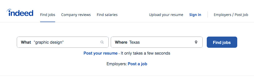 Screen capture of the search box for indeed.com