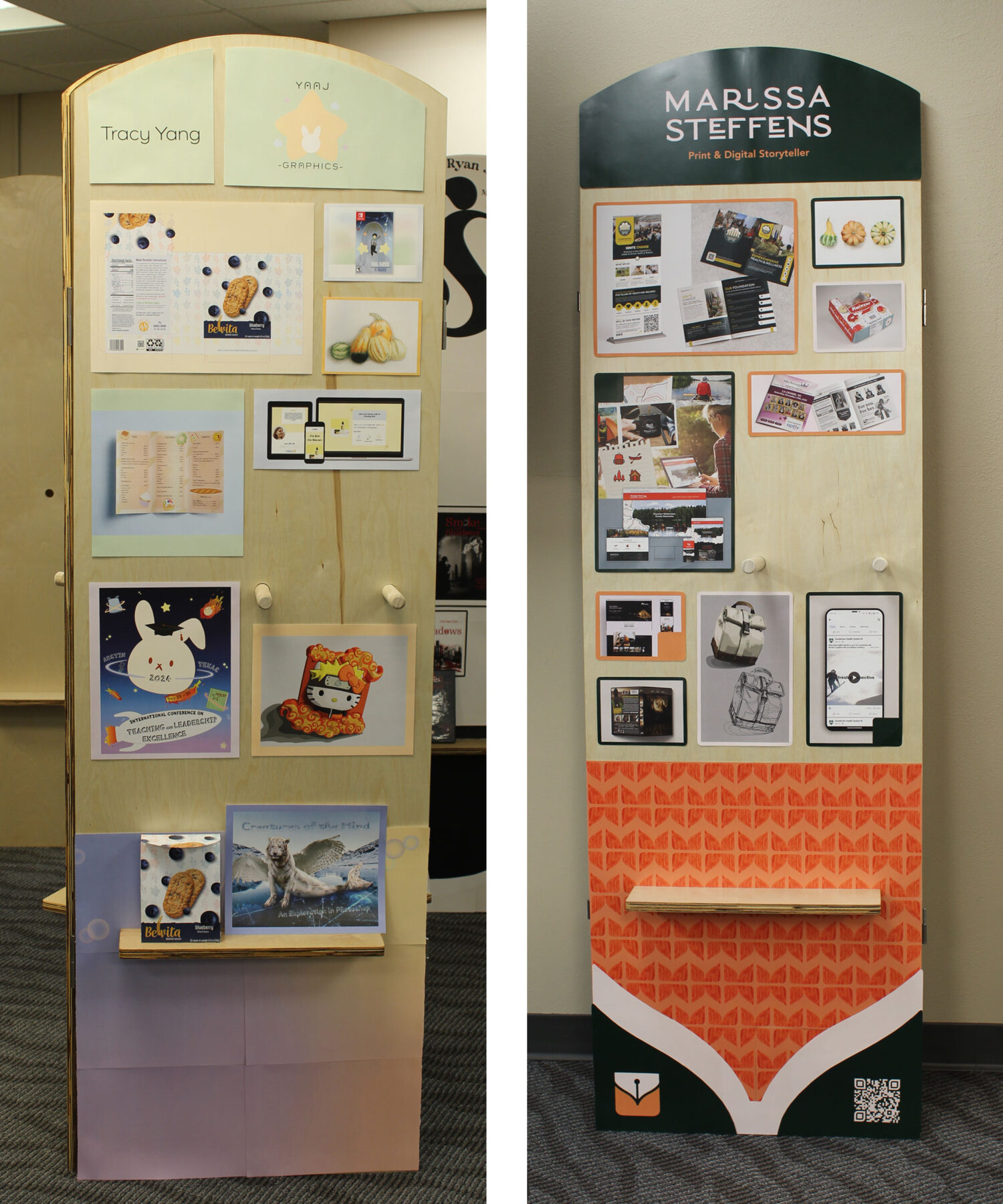 Student examples of a Design Showcase display board