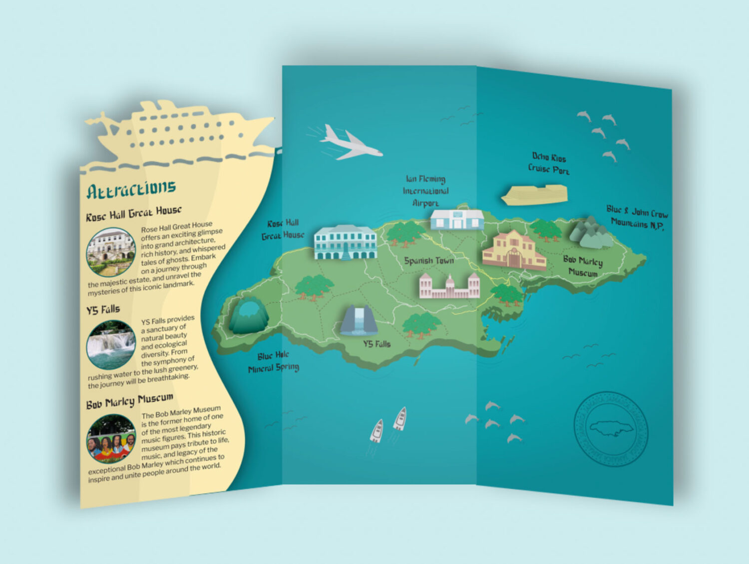 Student examples of a brochure with a map
