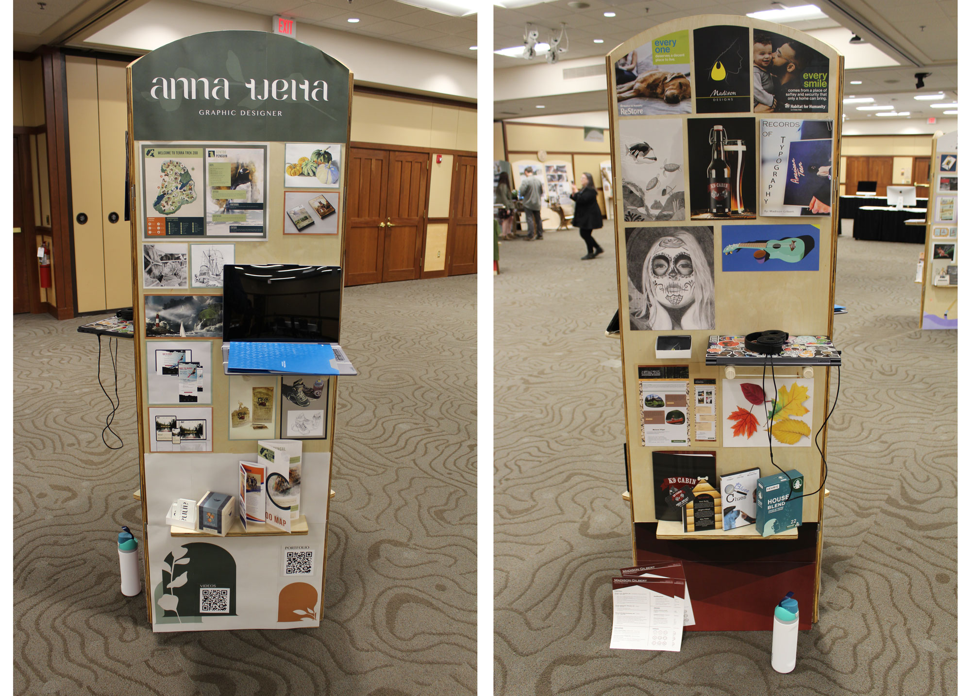 Student examples of a Design Showcase display board