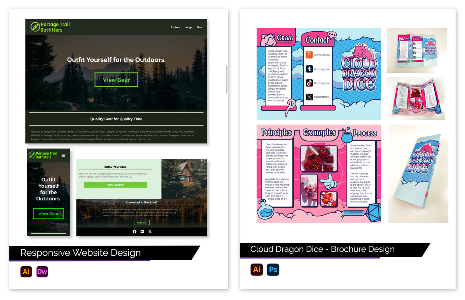 Student example portfolio page design