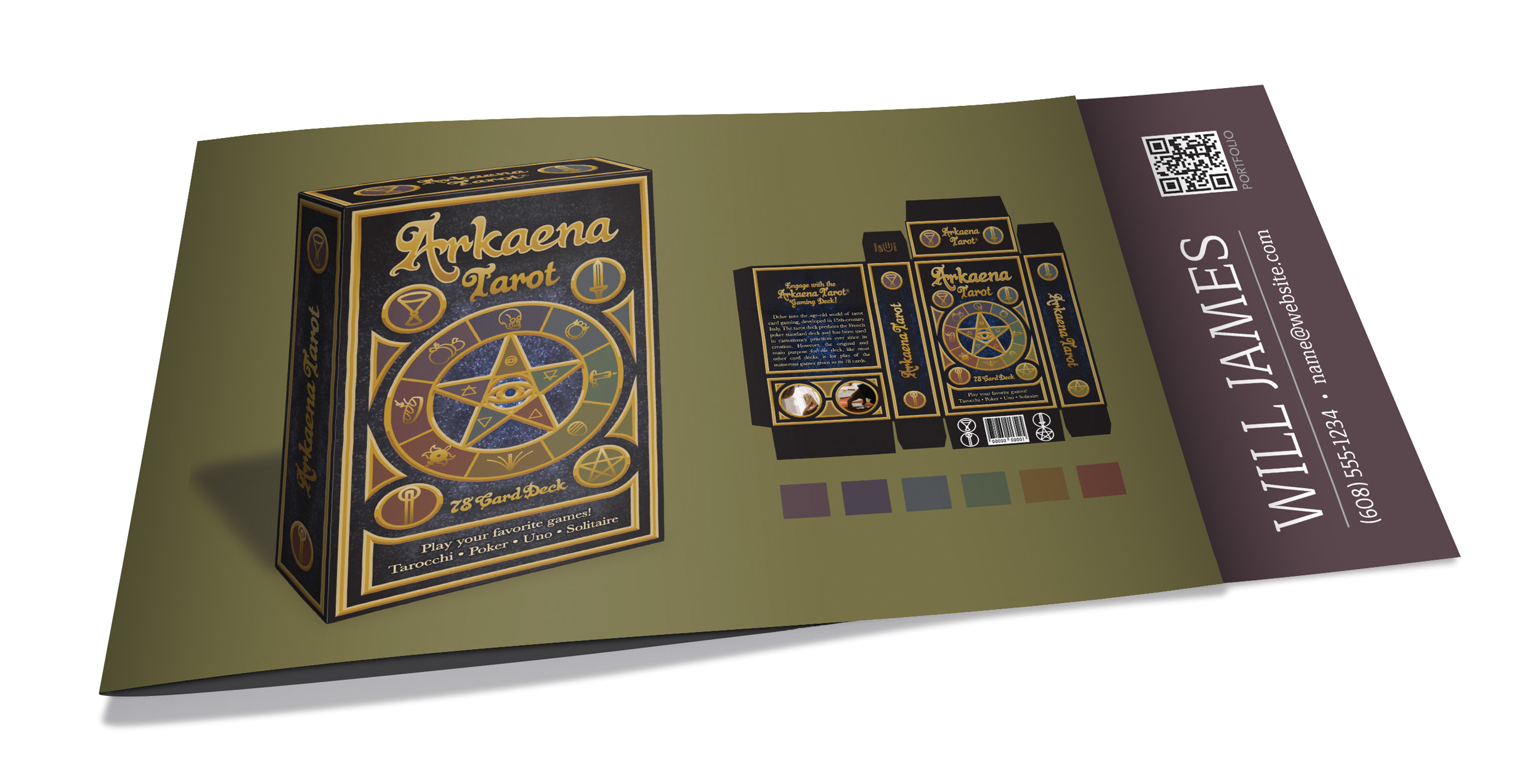 Image of a mocked up portfolio brochure folded