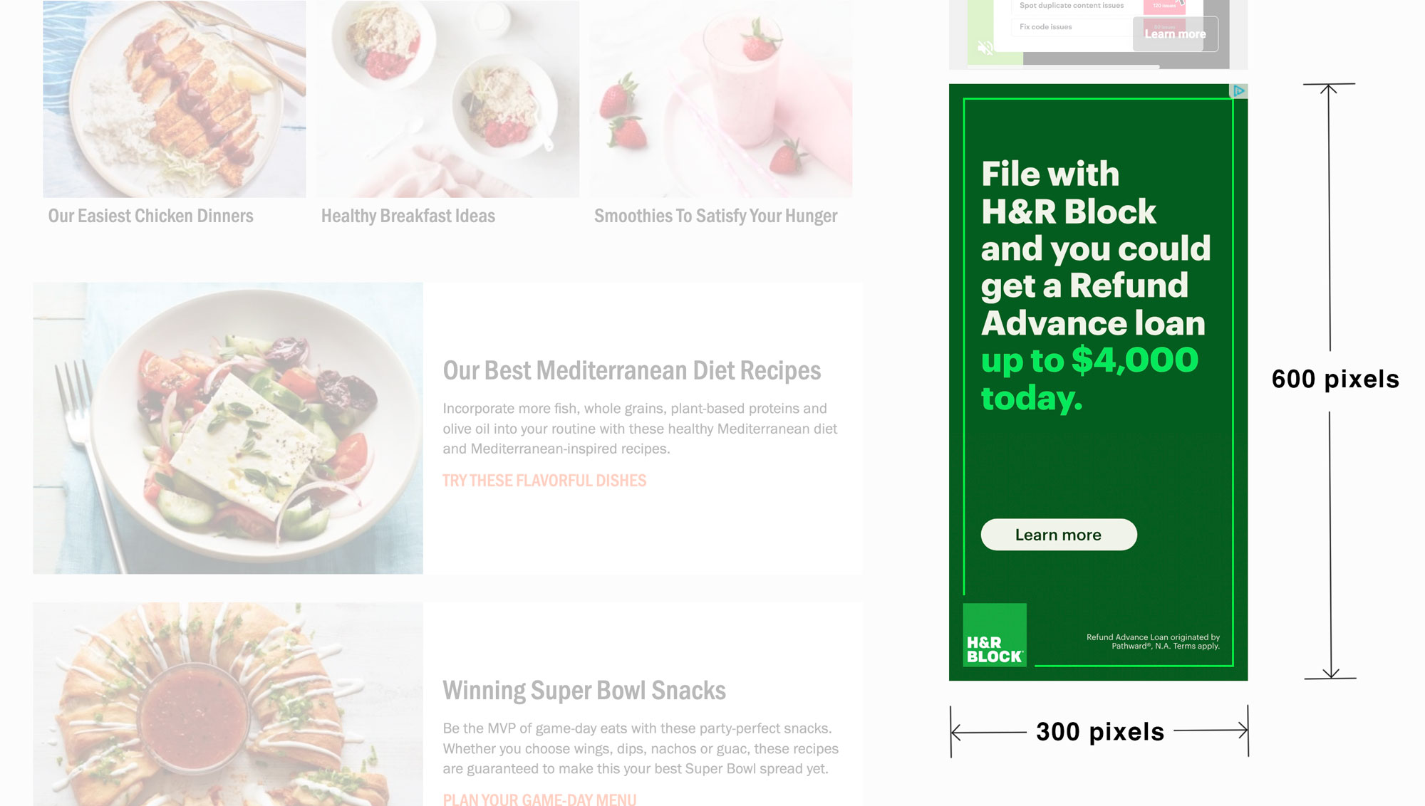 Wed ad placement on a website