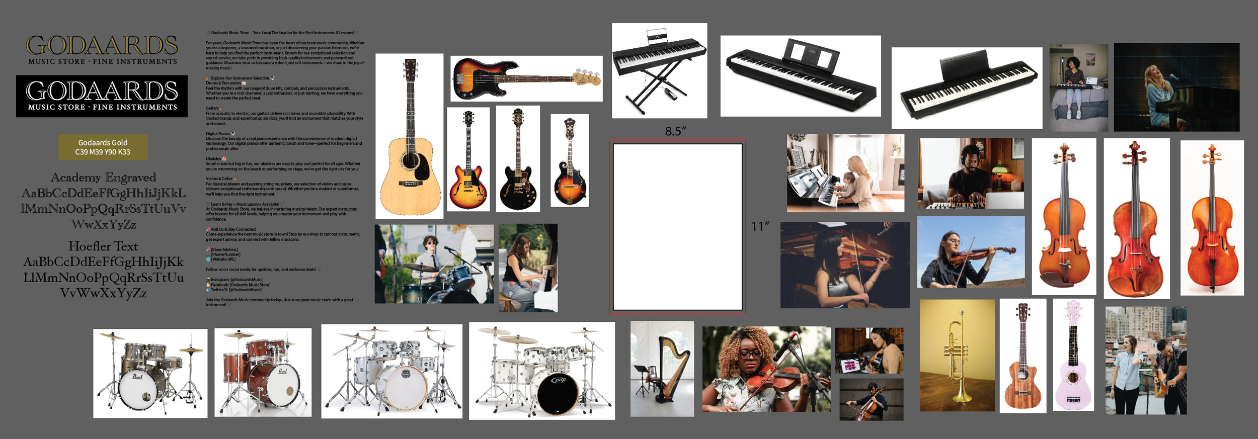 Screen capture of the design and brand assets for a music store.