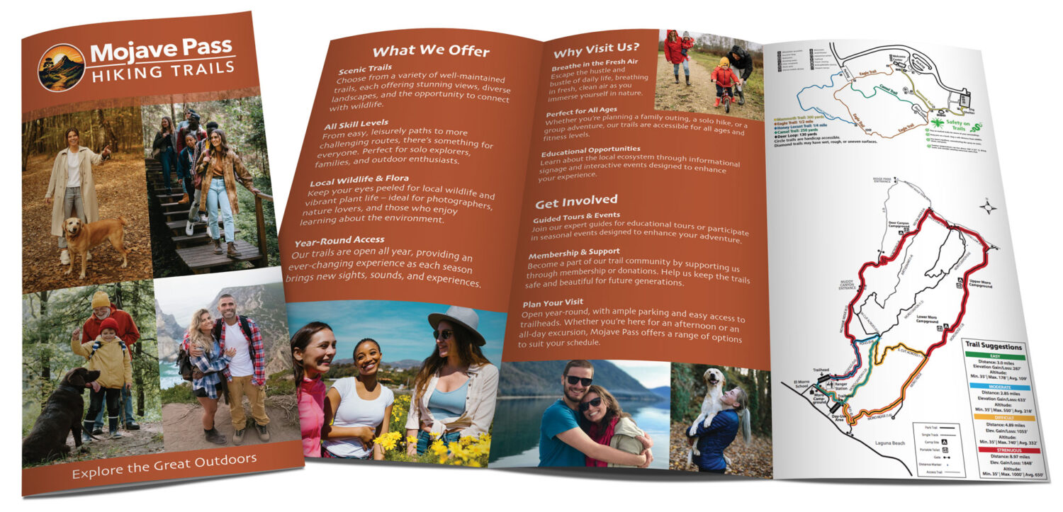 Student examples of a brochure with a map mocked up digitally