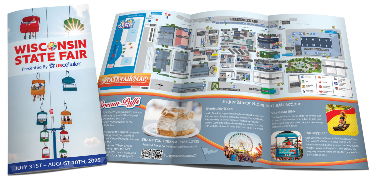 Student examples of a brochure with a map mocked up digitally