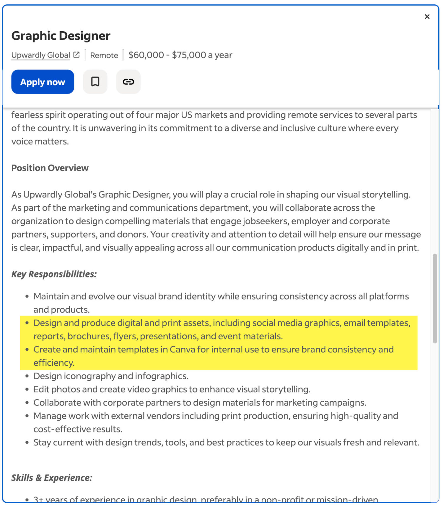 Graphic designer job posting