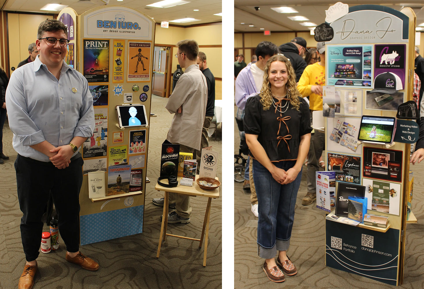 Students and their displays at the Design Showcase.