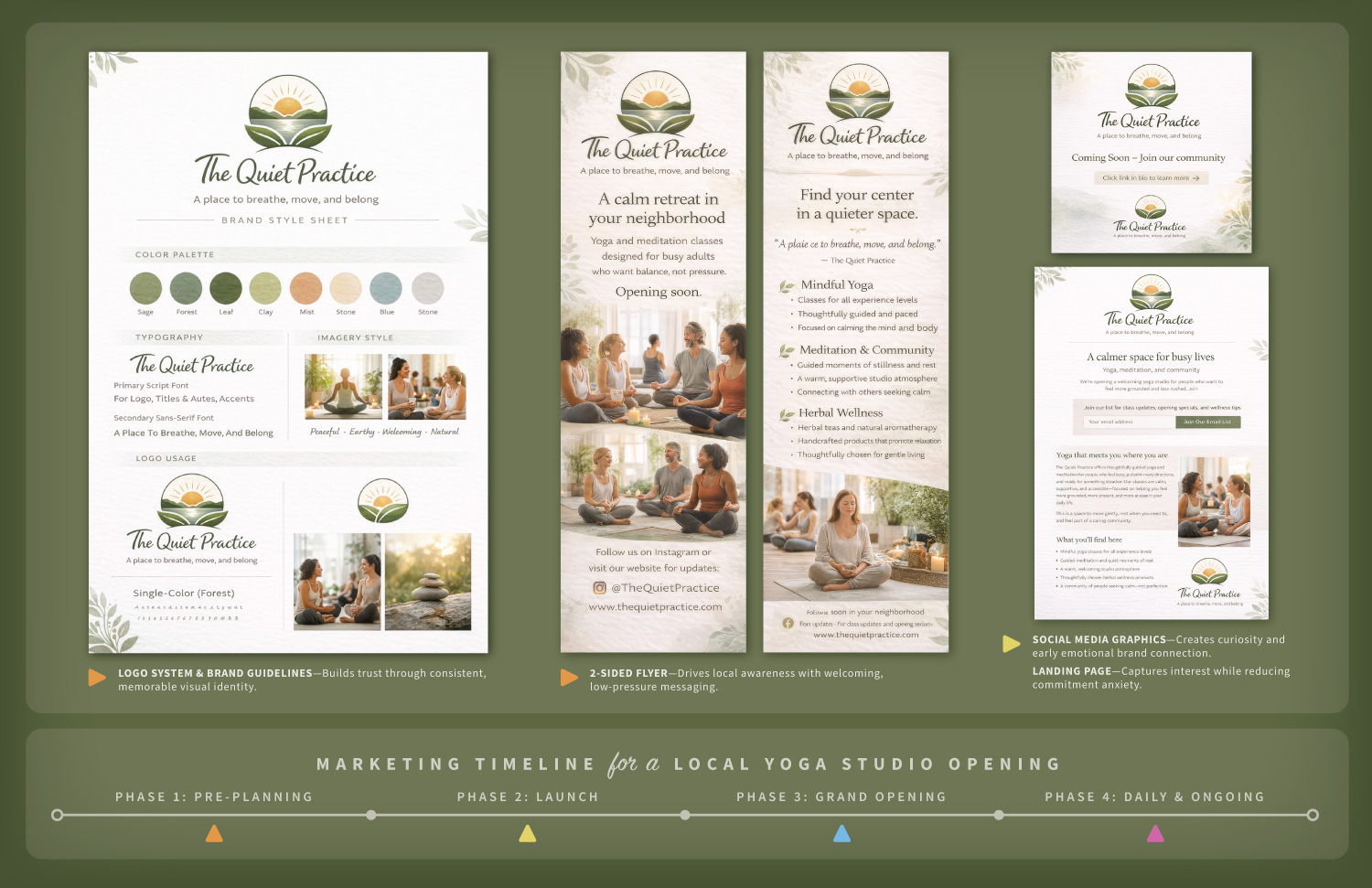 Example of a portfolio page showing graphic design students how to layout several marketing pieces on one page to show an employer.