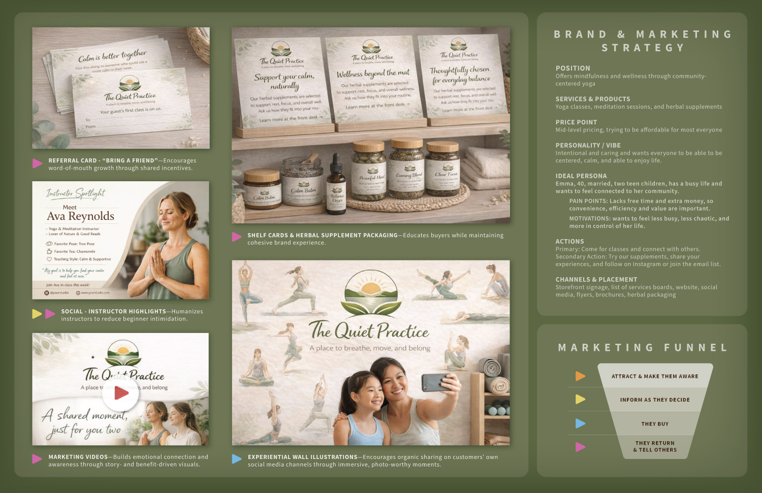 Example of a portfolio page showing graphic design students how to layout several marketing pieces on one page to show an employer.