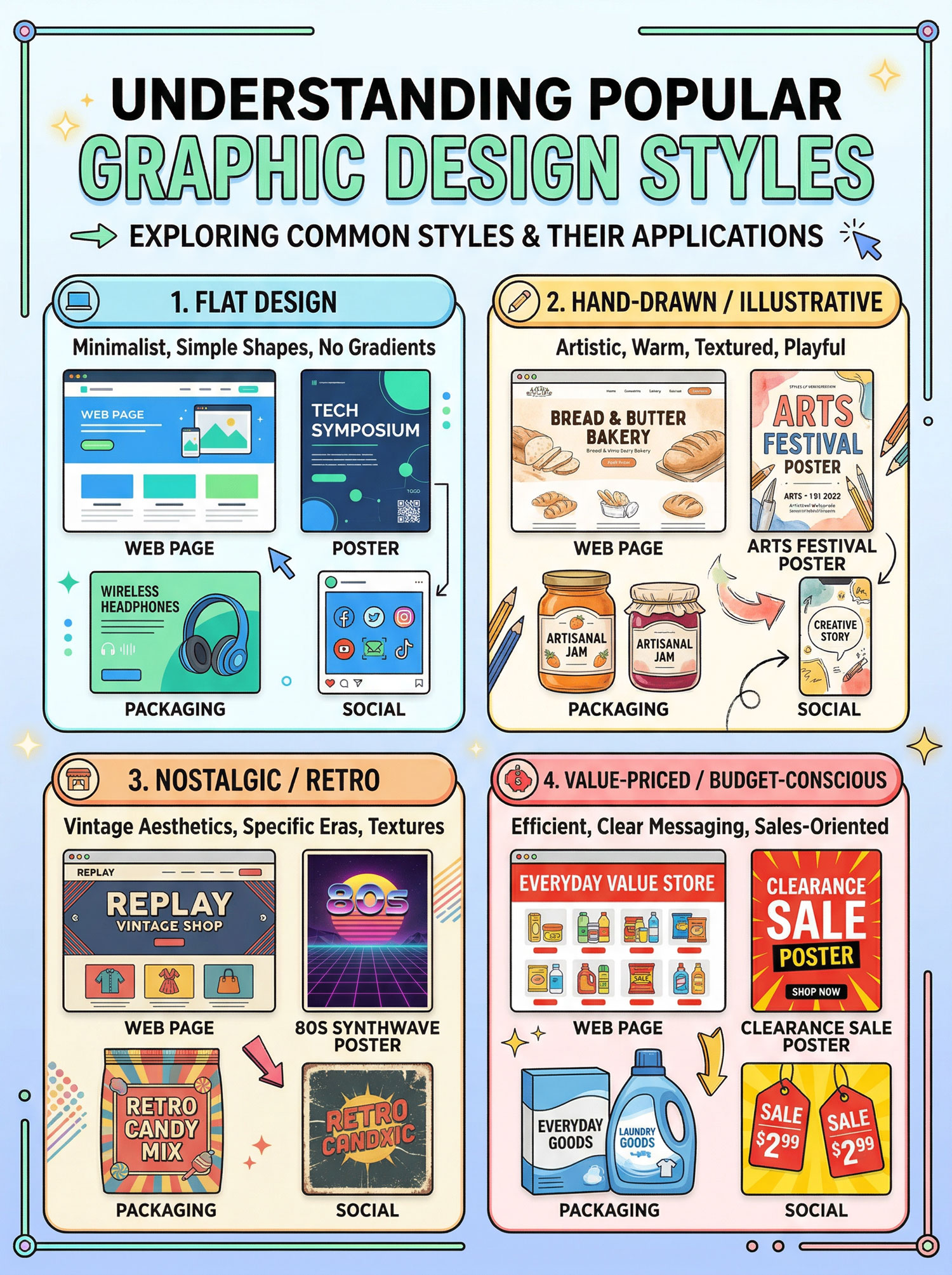 Infographic showing students the various types of design styles they might choose to use.