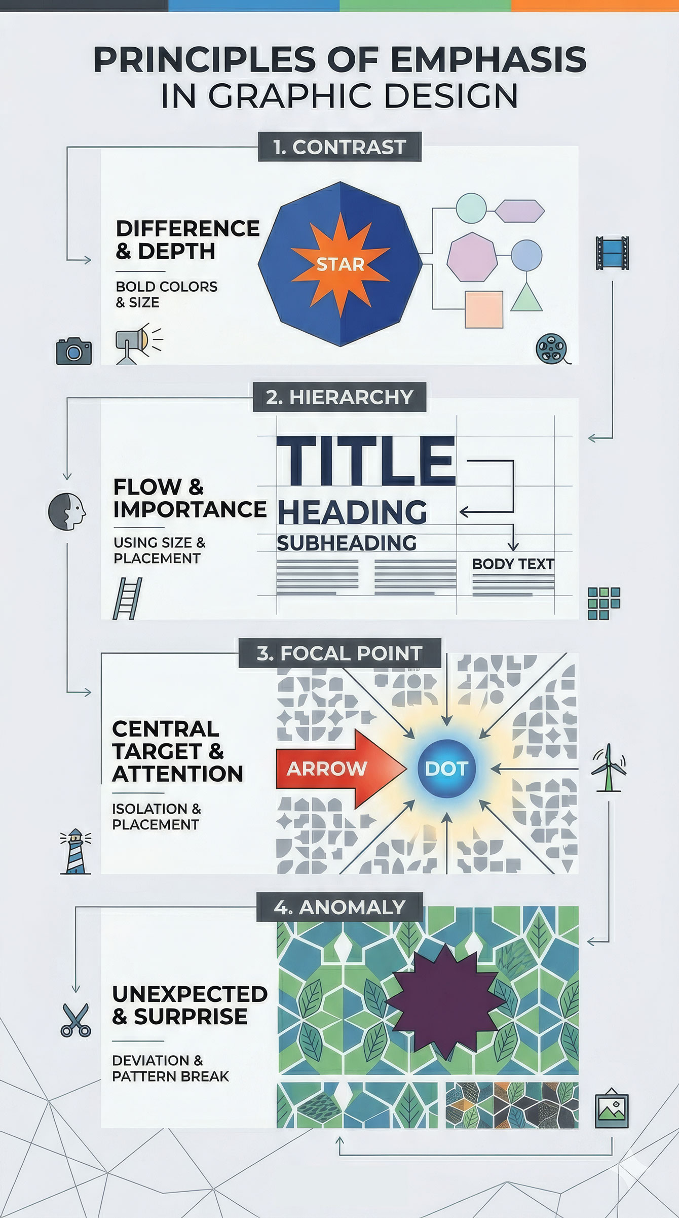 Emphasis infographic showing how to use emphasis in design.