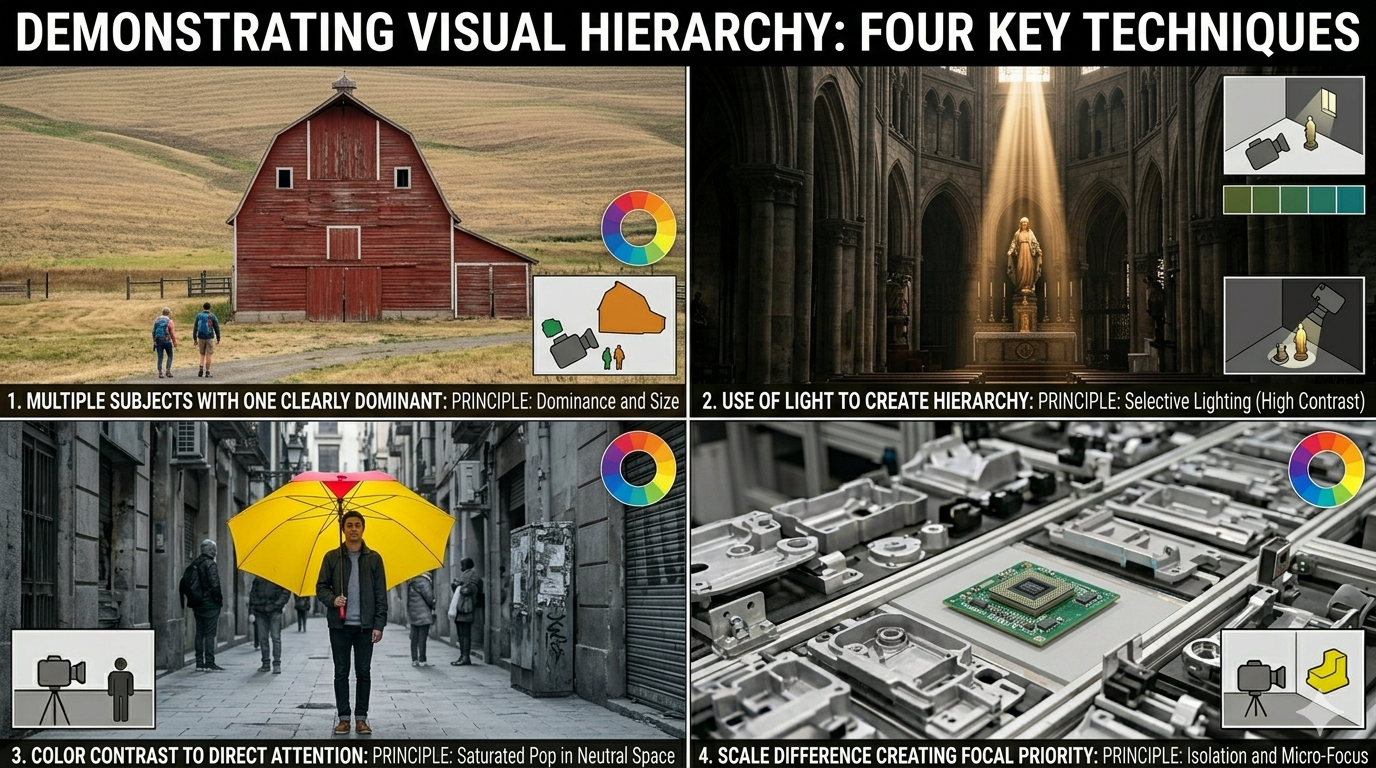 Visual showing the principles of photography and video visual hierarchy.