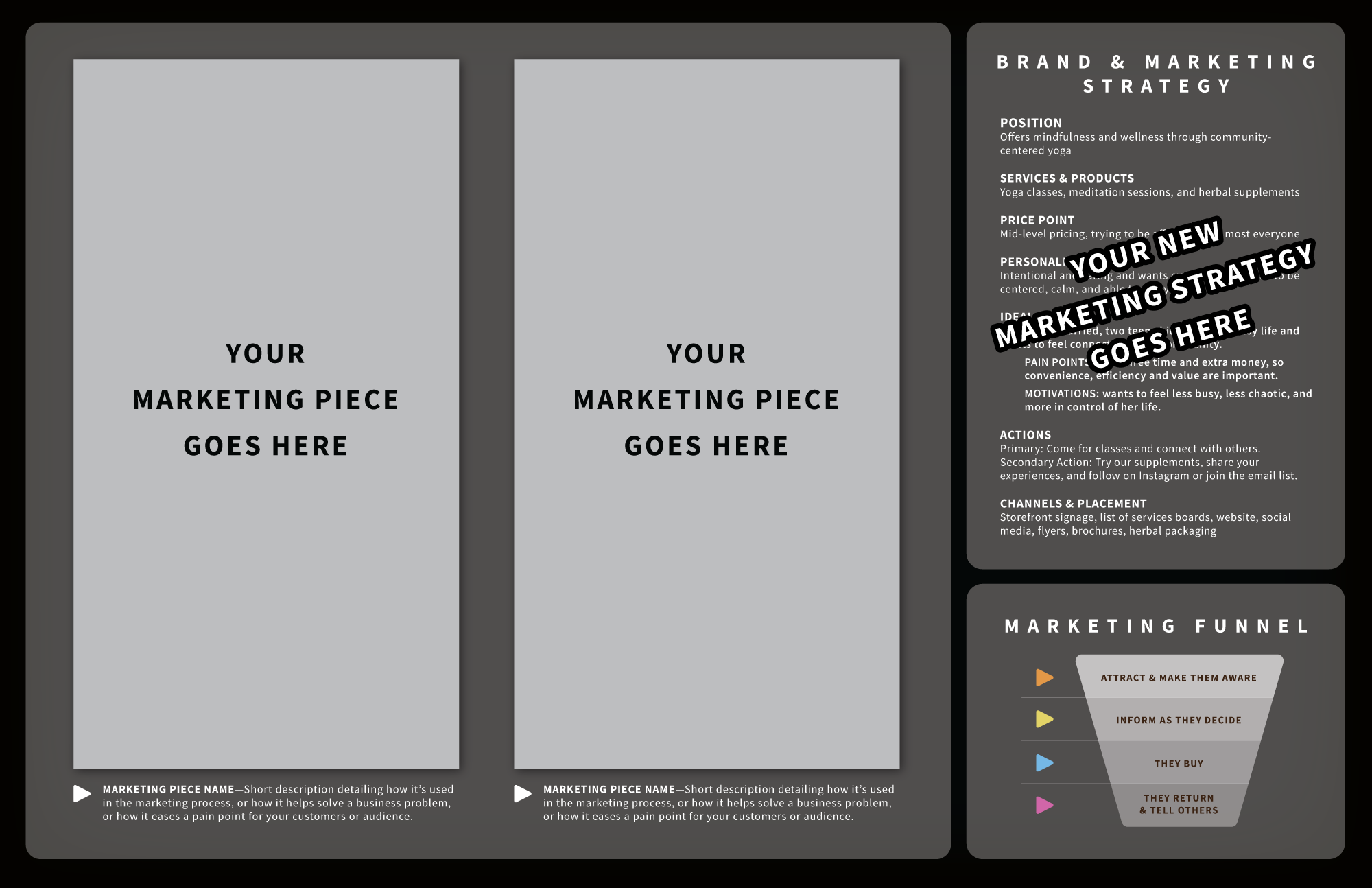 Example of a portfolio page showing graphic design students how to layout several marketing pieces on one page to show an employer.