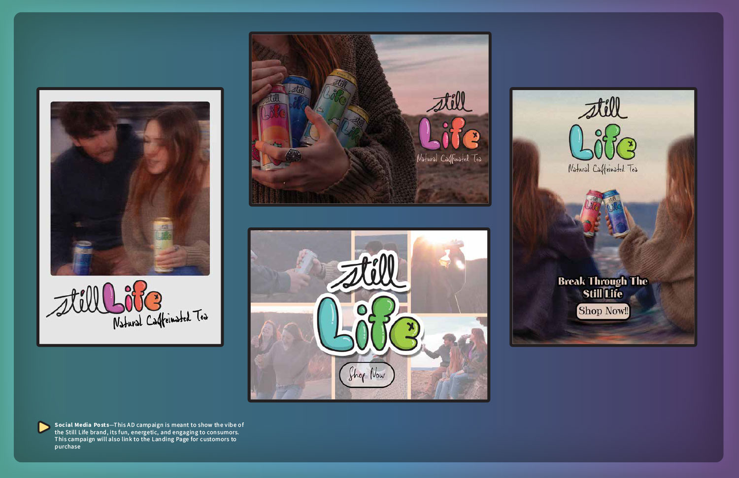 Example visual showing student examples of a 2-page portfolio spread for their marketing campaign.