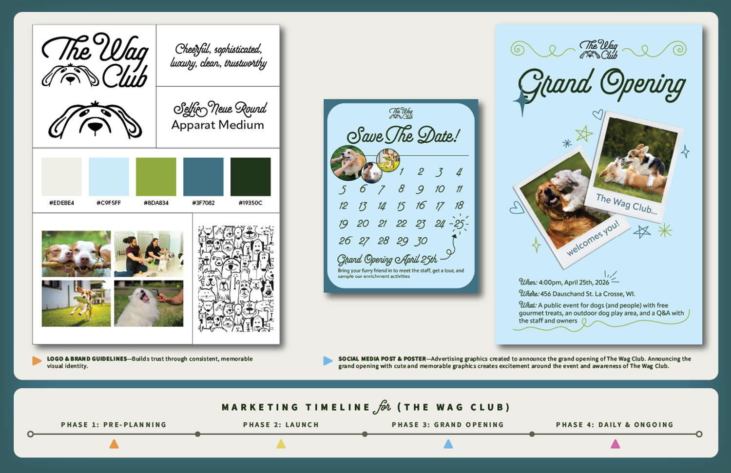 Example visual showing student examples of a 2-page portfolio spread for their marketing campaign.