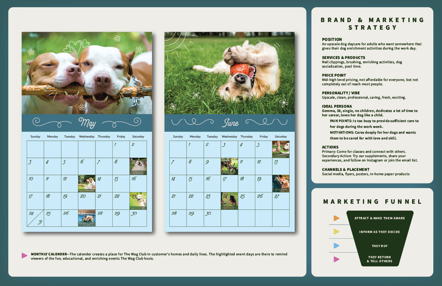 Example visual showing student examples of a 2-page portfolio spread for their marketing campaign.