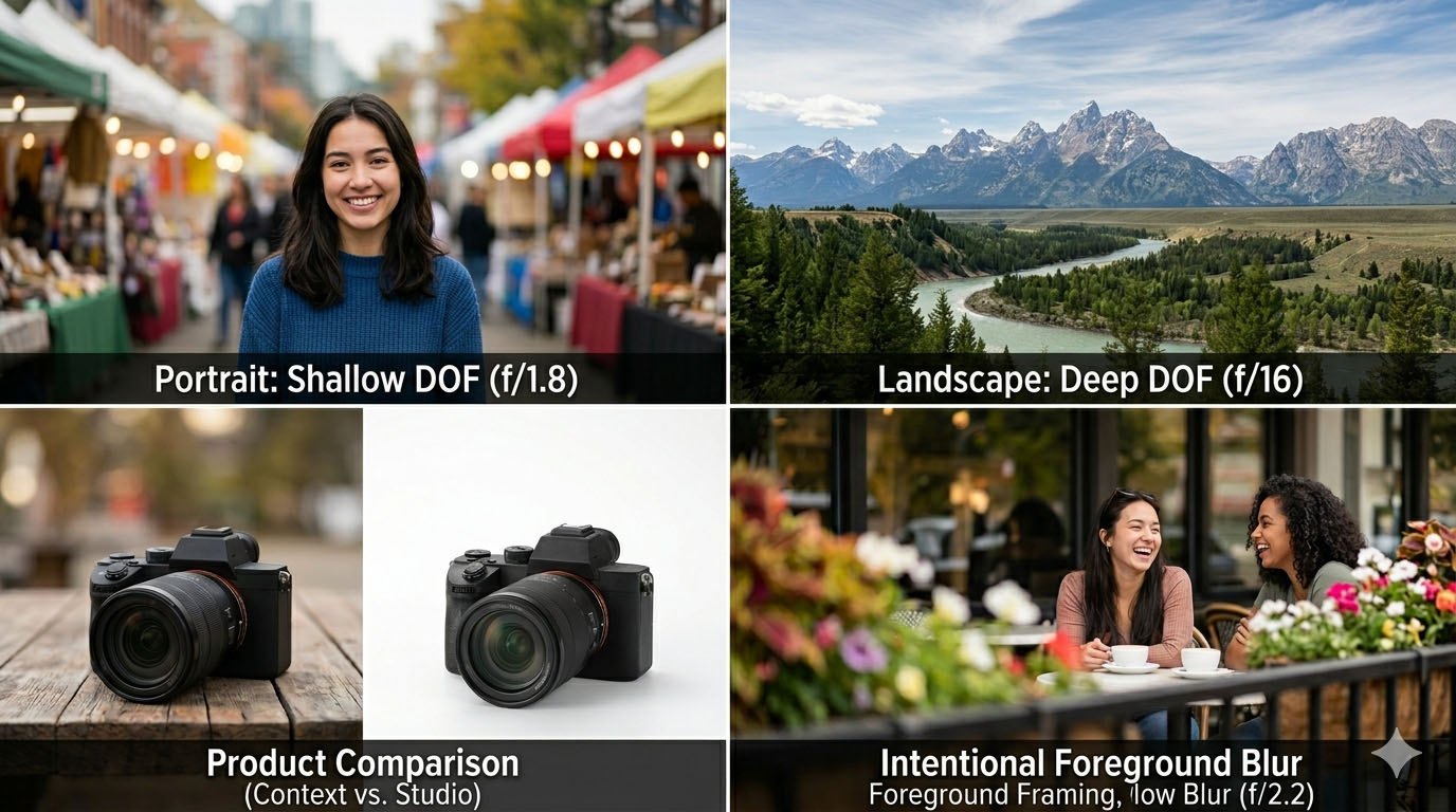 Visual showing the principles of photography and video depth of field.