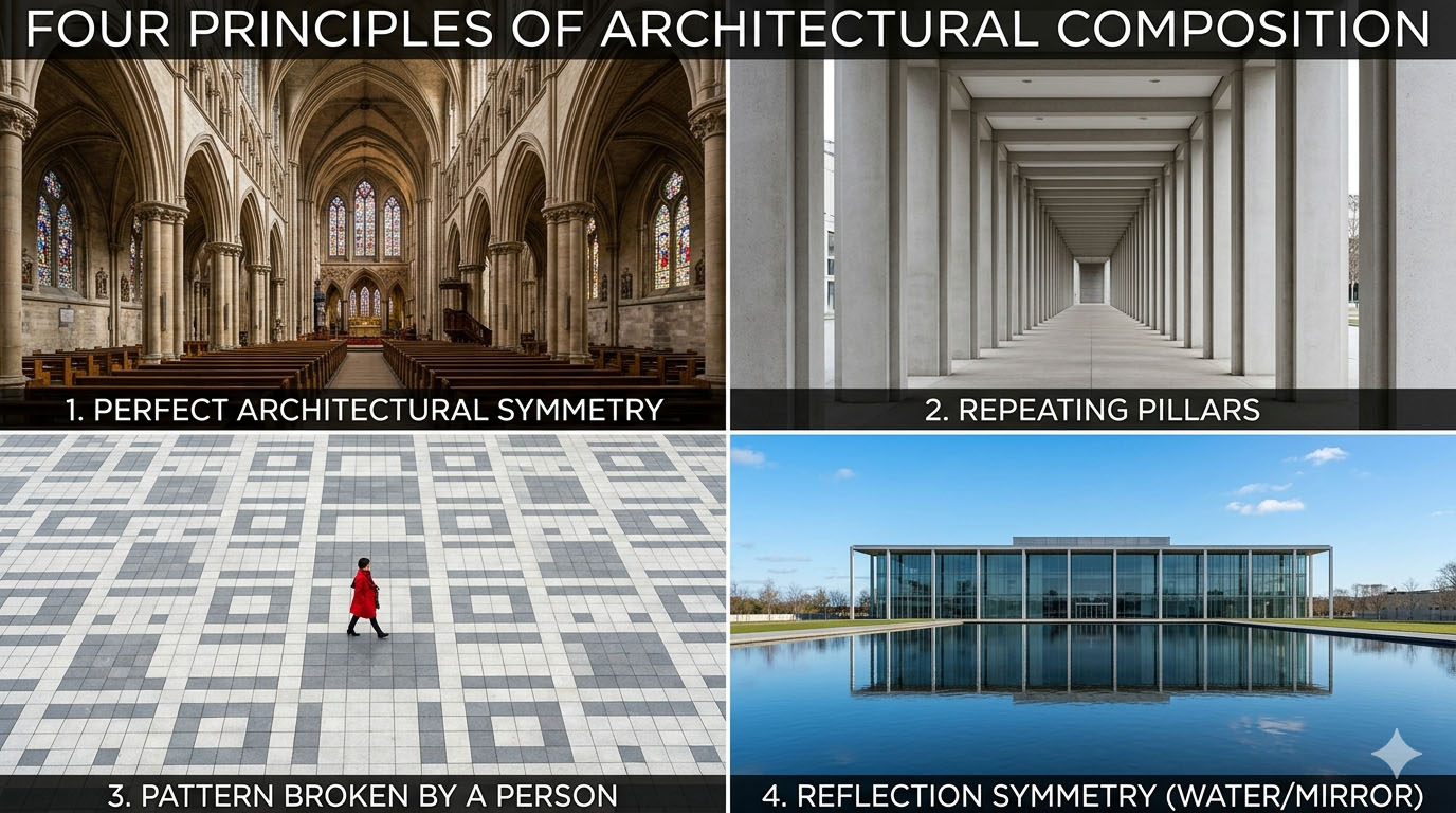 Visual showing the principles of photography and video architectural composition.