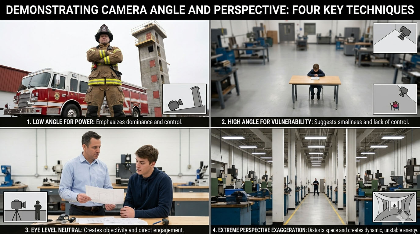 Visual showing the principles of photography and video camera angle and perspective.