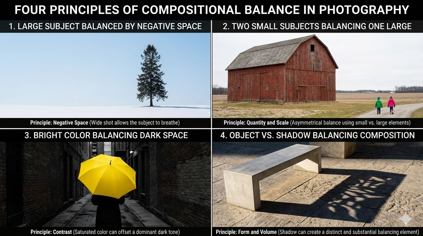Visual showing the principles of photography and video compositional balance.