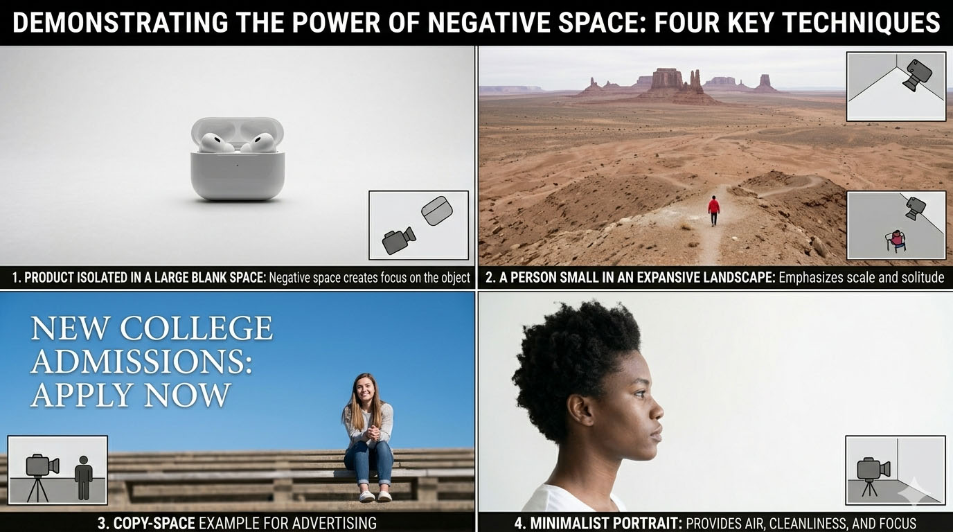 Visual showing the principles of photography and video negative space.