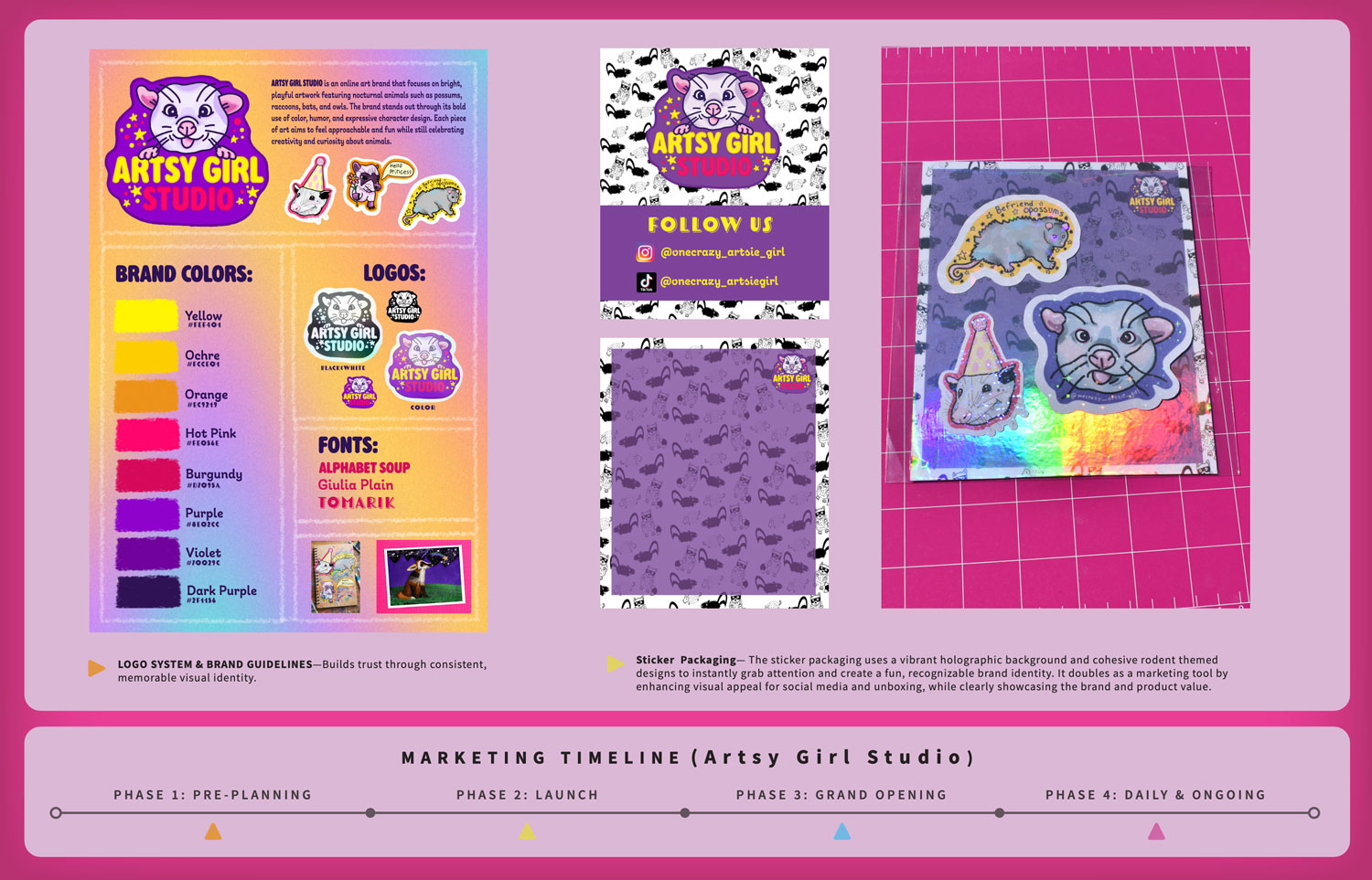 Example visual showing student examples of a 2-page portfolio spread for their marketing campaign.