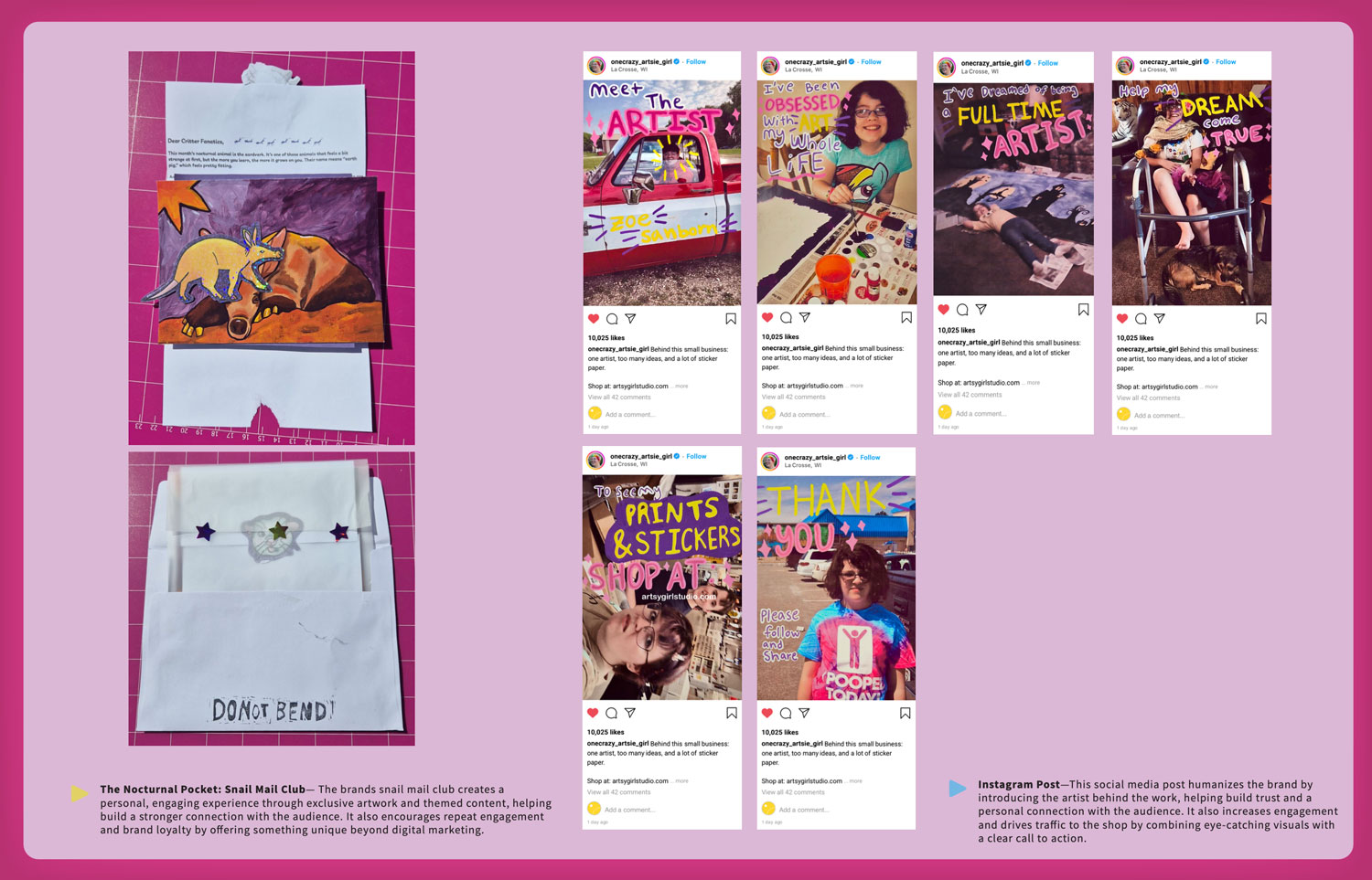 Example visual showing student examples of a 2-page portfolio spread for their marketing campaign.