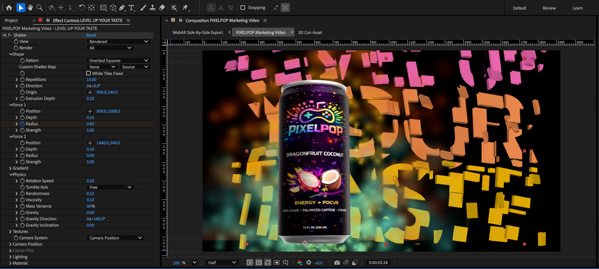 Screen capture of the After Effects Settings for an explosion using CC Particle Systems II.