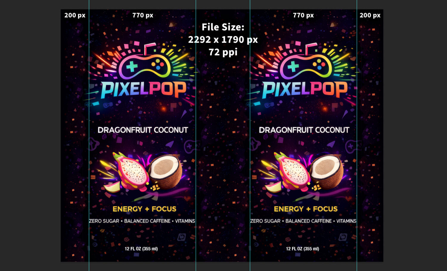 Visual showing a template for students to use when designing their 3D can's full-wrap graphic.