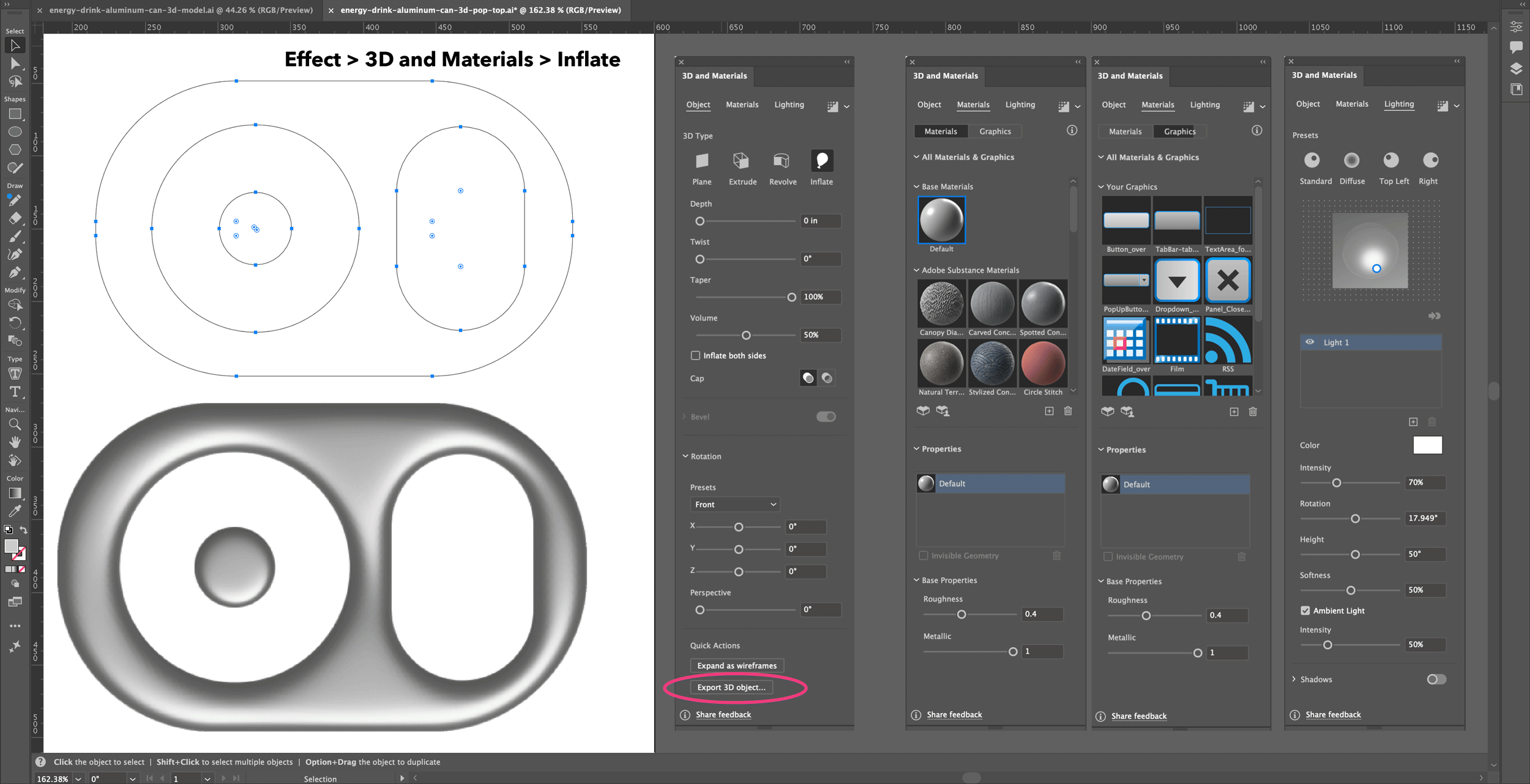 Screen capture showing how to draw a pop-top for a beverage can in Adobe Illustrator.