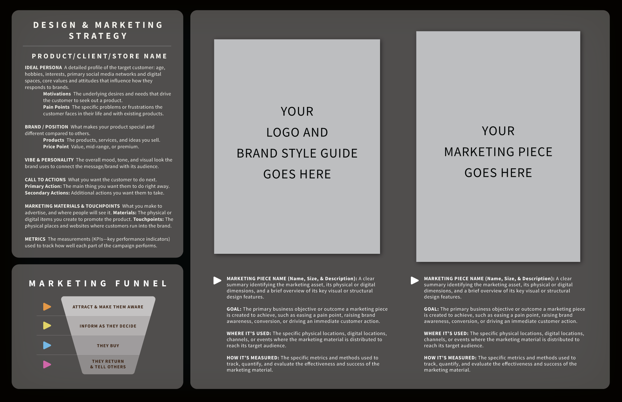 Example of a portfolio page showing graphic design students how to layout several marketing pieces on one page to show an employer.