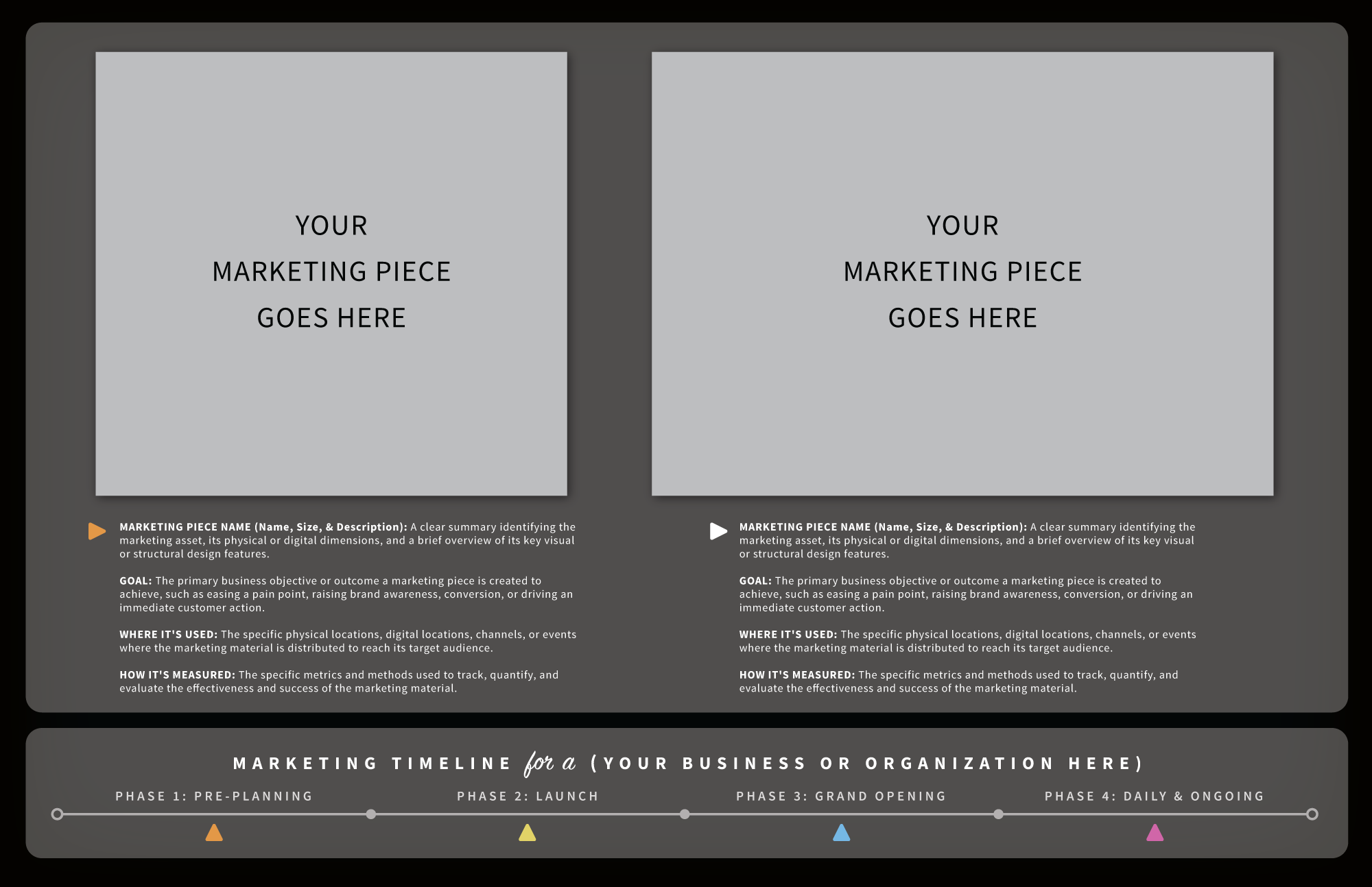 Example of a portfolio page showing graphic design students how to layout several marketing pieces on one page to show an employer.