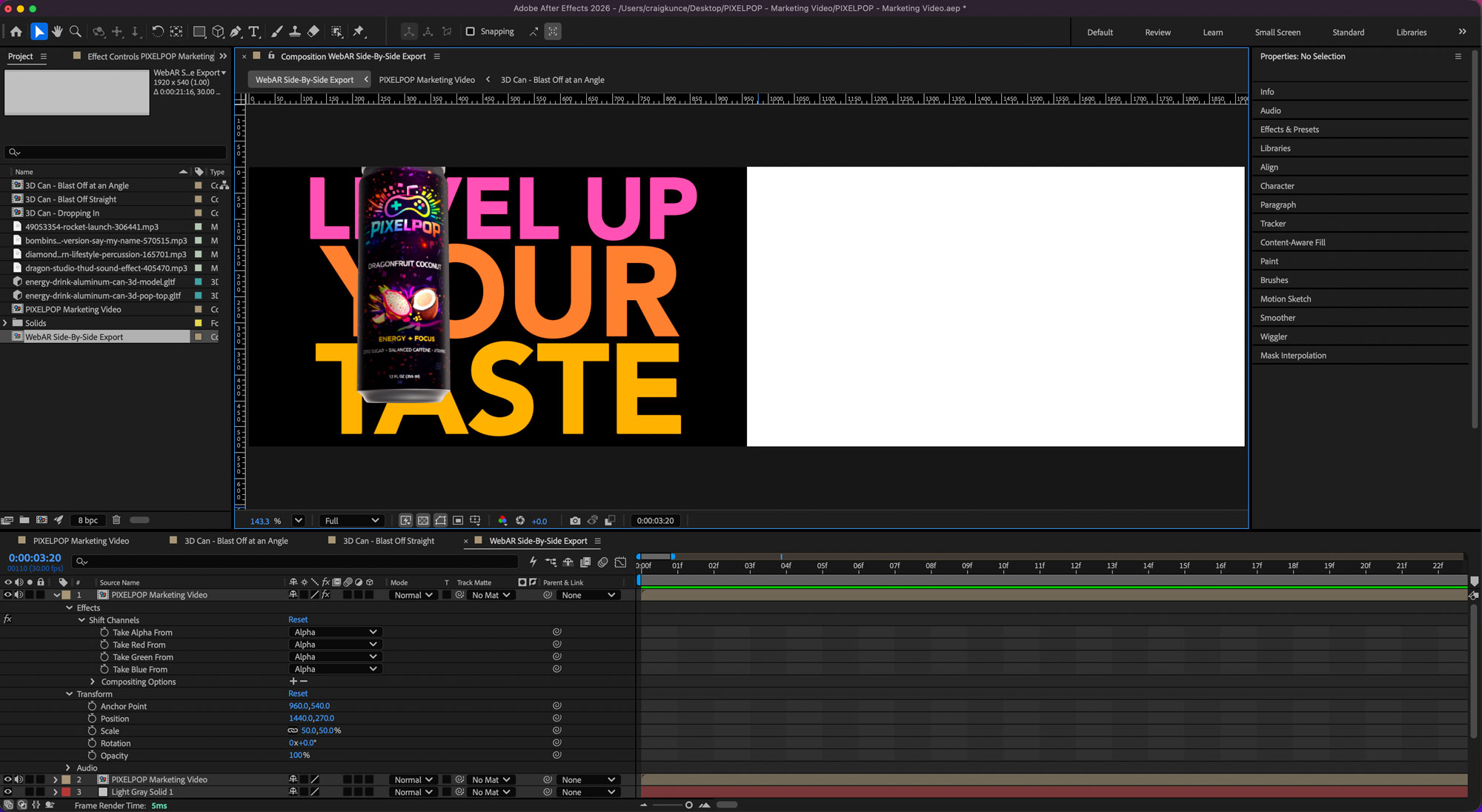 Screen capture of a marketing video in After Effects showing how to setup your video for AR (Augmented Reality).