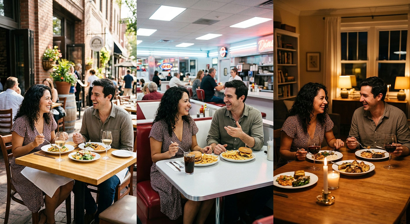 Photo and video lighting examples showing three different light temperatures.